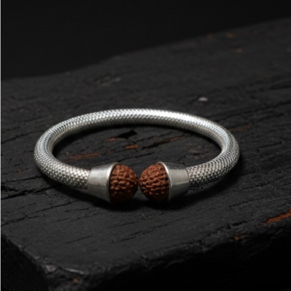Men's Silver Bracelet with Brown Accents